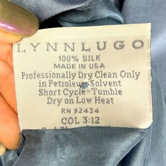Lynn Lugo Vintage Light Blue Silk Blazer Jacket Front Button Formal Satin sz 6 - Picture 12 of 13
